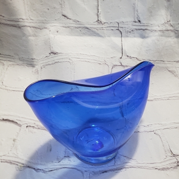 Cobalt Blue Envelope Glass Decorative Bowl Dish Small Hand Blown MCM - Picture 8 of 11